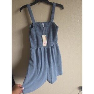NWT Dokotoo Women’s Smocked Romper Size M Blue Sleeveless Boho Jumpsuit Pockets